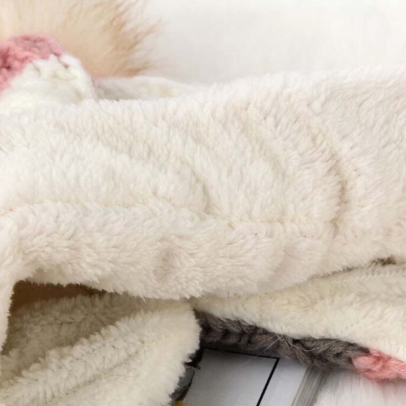 Pink & Grey Beanie w/ Pom Poms Lined w/ Fleece - Picture 5 of 6